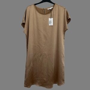 NWT Melissa Nepton Kerra Satin Mini Dress Sheath Women's Size L Gold Minimalist